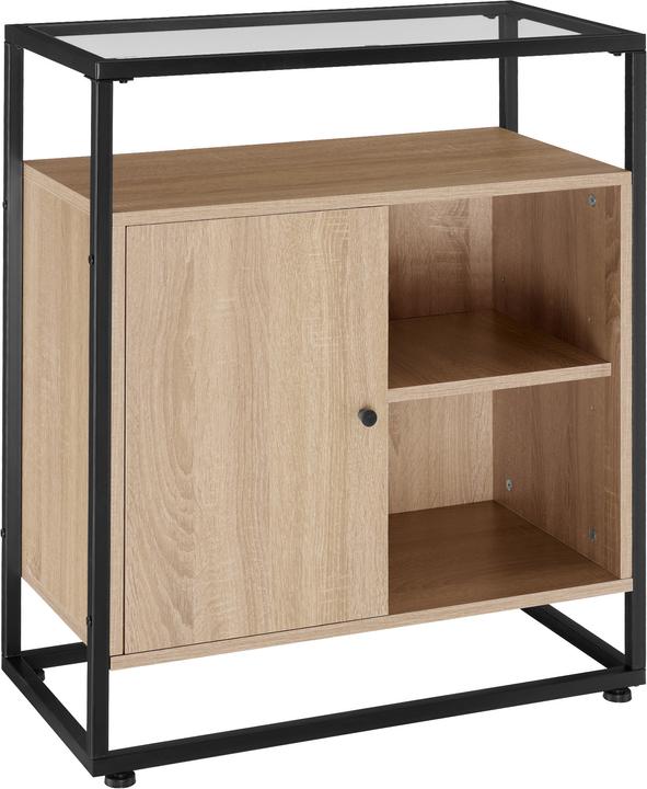 Actual product image tectake Cabinet Coventry | 70x38x80.5cm with display shelves, cupboard and glass top (70 x 38 x 80.5 cm)