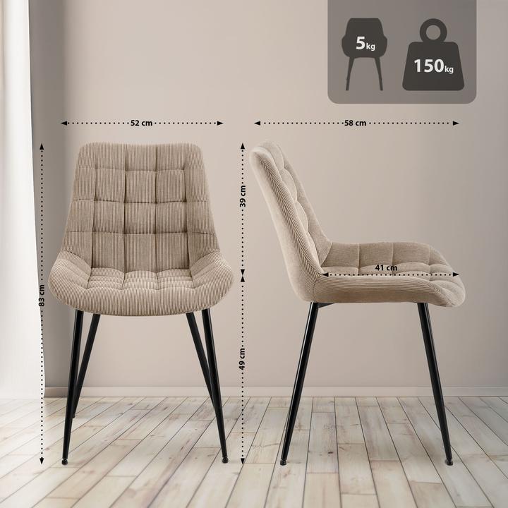 Image du produit CLP Chaise de salle à manger Sardna revêtement velours côtelé rembourré avec dossier