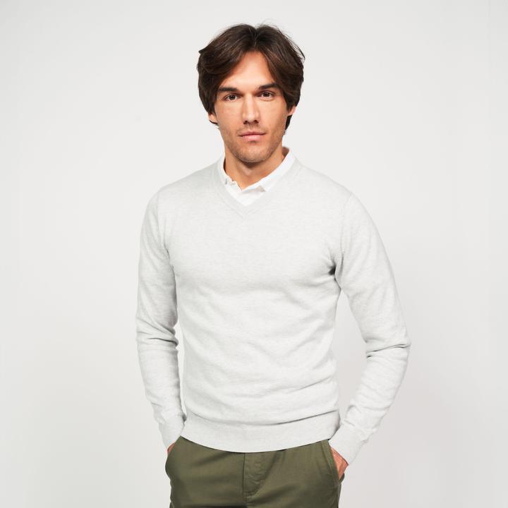 Inesis Herren Golf Pullover V-Ausschnitt Baumwolle - CW 100 grau