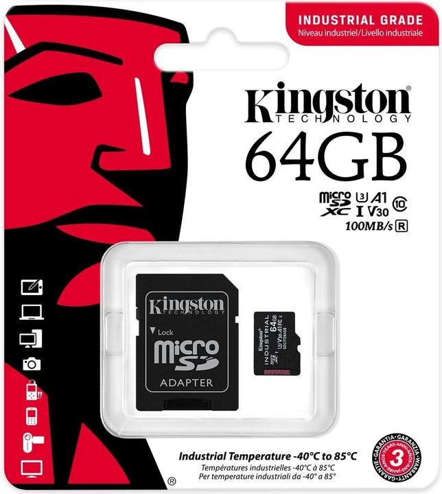 Produktbild Kingston microSDXC Industrial (64 GB, microSDXC, U3, UHS-I)