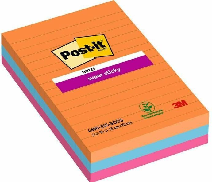Actual product image Post-it Sticky notes Super Sticky Notes, 101 x 152mm, lined