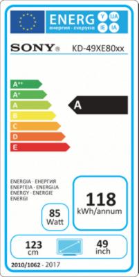 Label énergétique Sony Kd-49xe8005 (49", LCD, 4K, 2017)