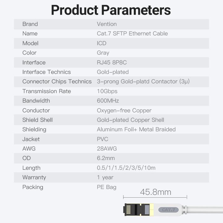 Nutritional values and ingredients Vention Category 7 SFTP Network Cable ICDHD 0.5m Grey (CAT7, 0.50 m)