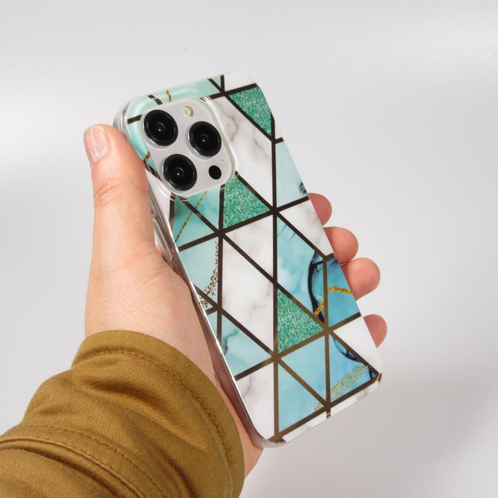 Produktbild PhoneLook Hülle Silikon Gel geometrische Streifen marble Türkis (Apple iPhone 14 Pro)