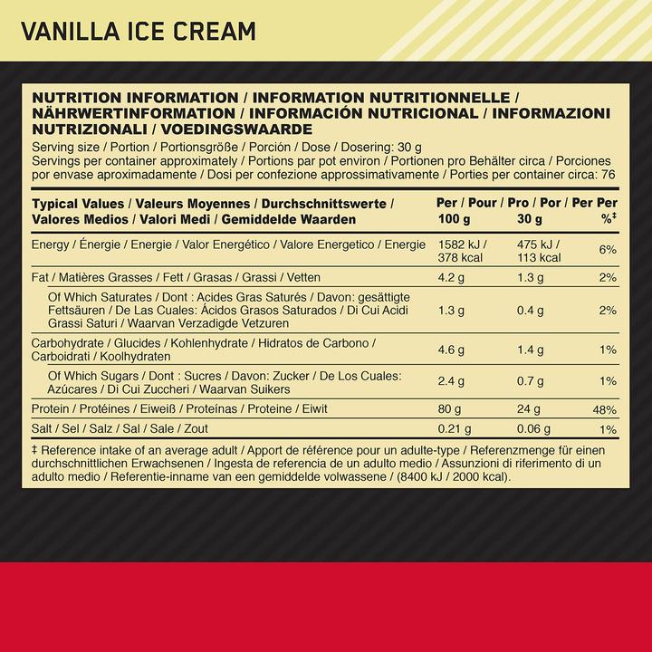 Valori nutrizionali e ingredienti Optimum Nutrition 100% Siero di latte Gold Standard (Vaniglia, 1 pz., 2273 g)