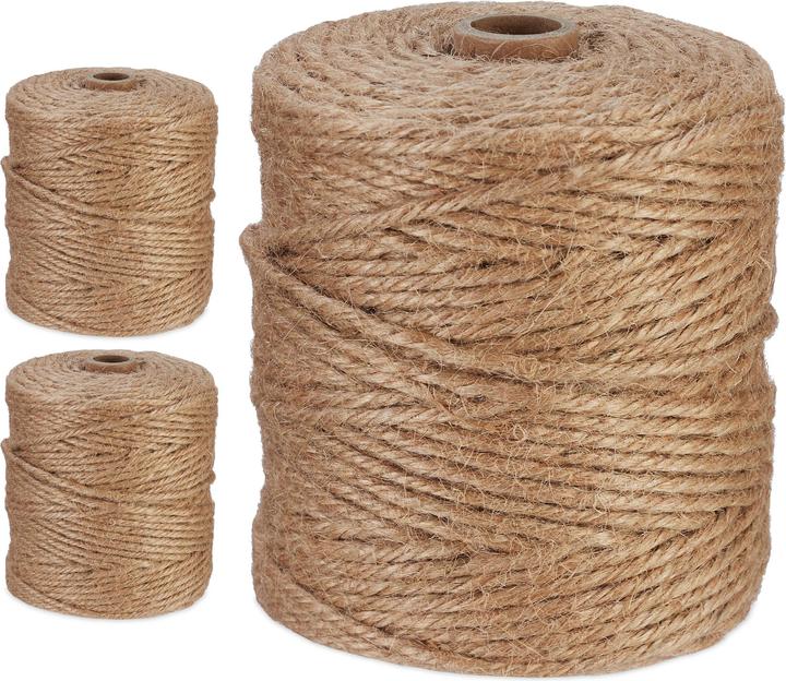 Relaxdays 3x jute string (30 cm, 1000 cm)