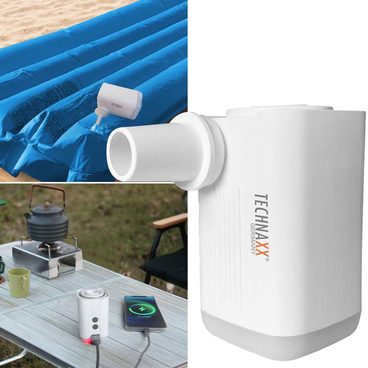Actual product image Technaxx Mini rechargeable air pump with LED light