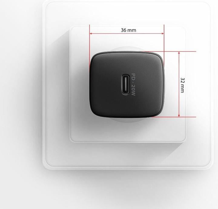 Image du produit Axagon ACU-PD20, chargeur pour prise murale 20W, 1x port USB-C, PD3.0/PPS/QC4+/AFC/Apple, noir (20 W)