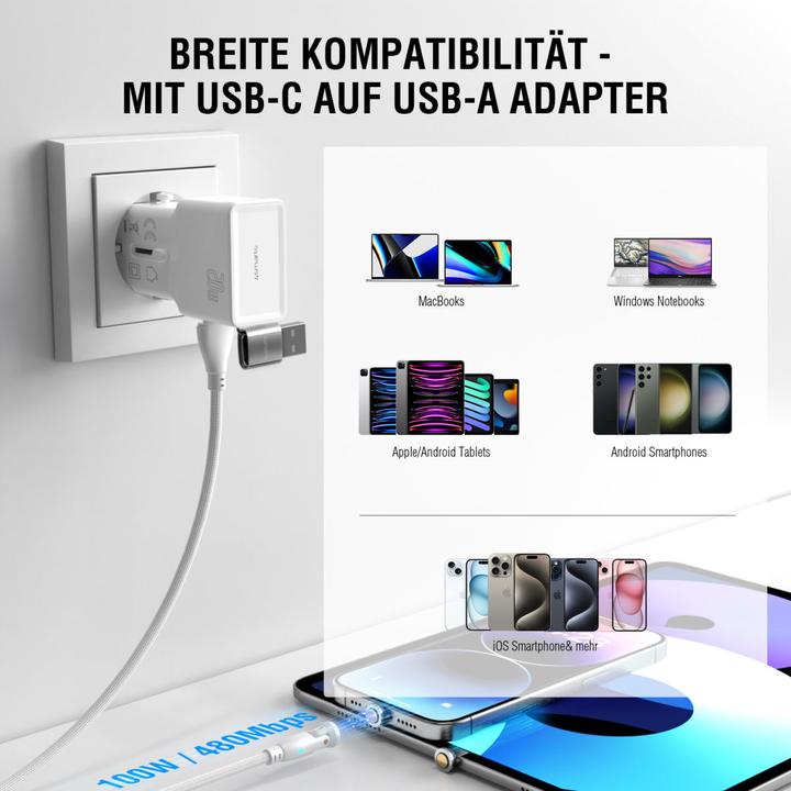 Produktbild 4smarts USB-C/A 540° Magnetkabel GravityCord (1.80 m, USB 2.0)