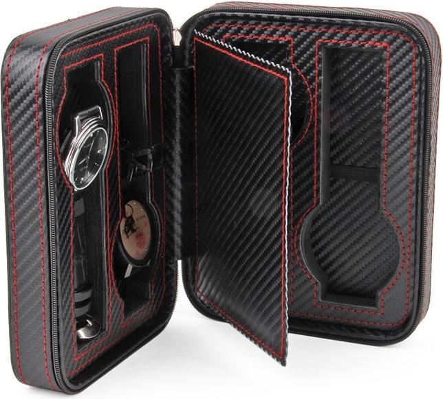 Actual product image JTI Watch case in carbon fibre pattern for 4 watches