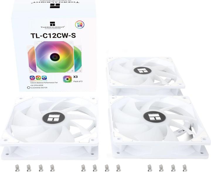 Immagine prodotto Thermalright TL-C12CW-S ARGB - Bianco (confezione da 3) - Cabinet køler - 120 mm - Hvid med RGB - 26 dBA (120 mm, 3 x)