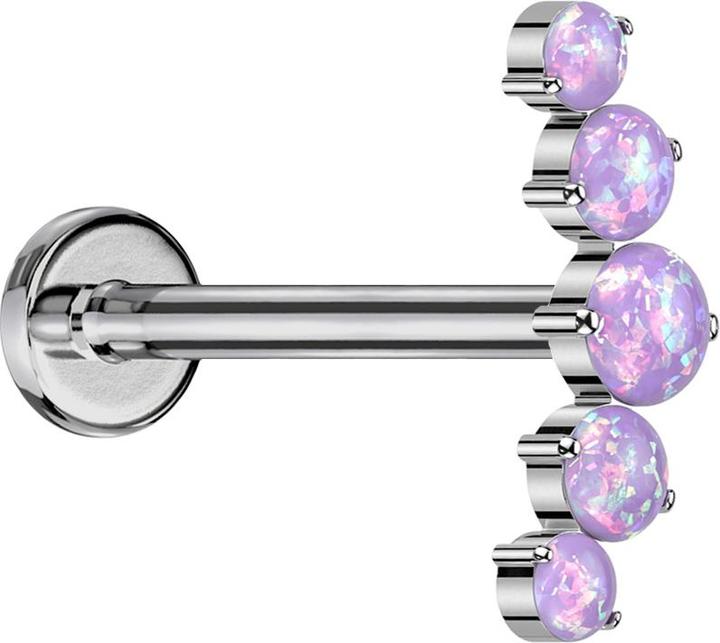 Star Piercing Micro Labret Innengewinde silber gebogen silber fünf Opale violett (Titan G23, ohne Messing)