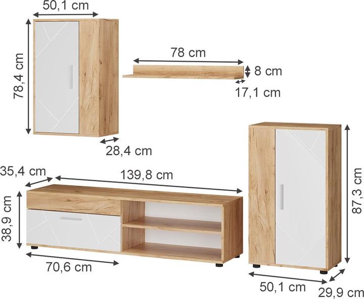 Actual product image Vicco Wohnwand Berno, GKO/Weiss, 4-teiliges Set
