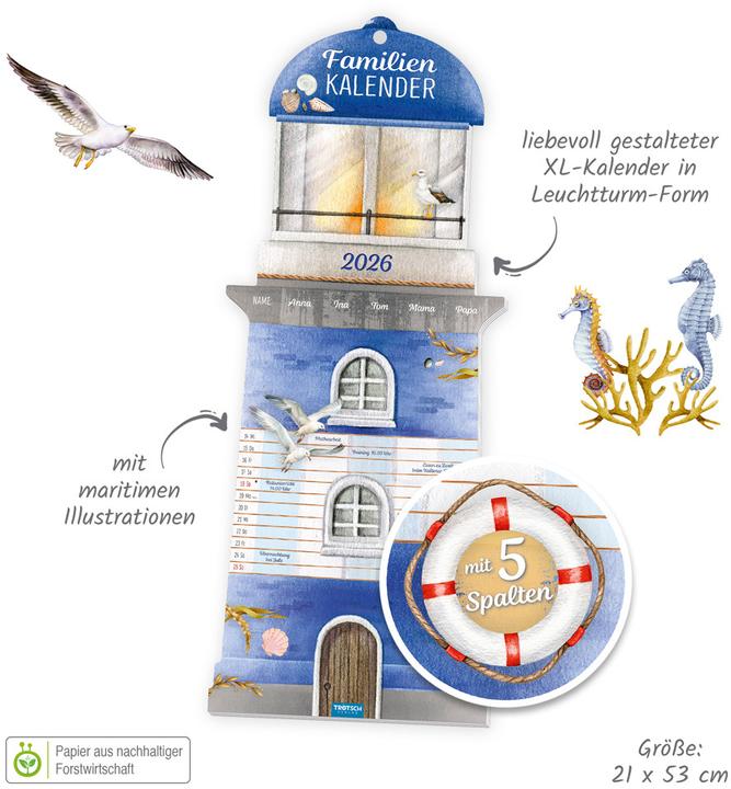 Produktbild Trtsch Formkalender Familienkalender Leuchtturm 2026 (Harter Einband, Deutsch)
