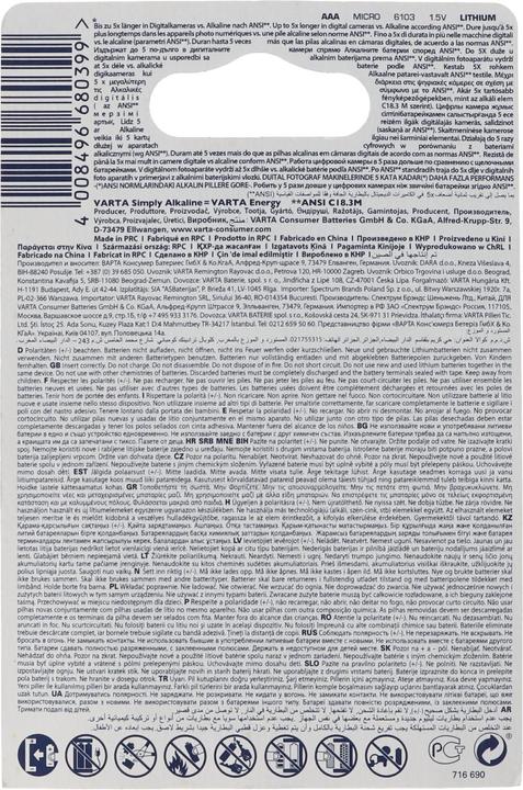 Immagine prodotto Varta Lithium Batterie AAA, Micro, FR03, 6103, Ultra Lithium, 1,5V (2 pz., AAA, 1100 mAh)