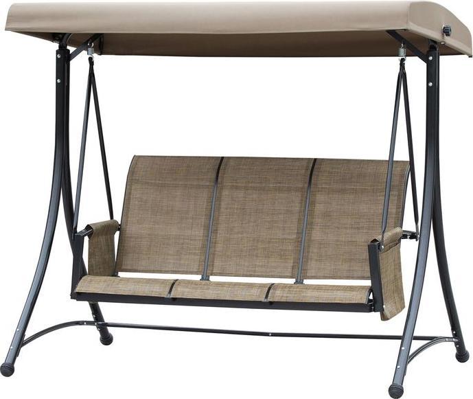 Produktbild Swisshandel24 Hollywoodschaukel, 3-Sitzer, verstellbares Sonnendach, bis 300kg, 196x128x172 cm, Braun