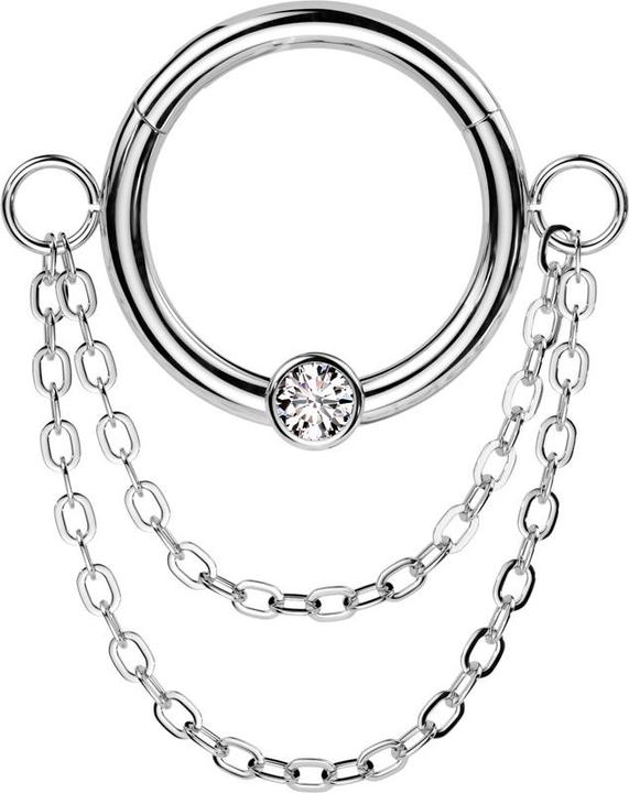 Star Piercing Micro Segmentring klappbar silber Kristall silber Anhänger zwei Ketten (Chirurgenstahl 316L)