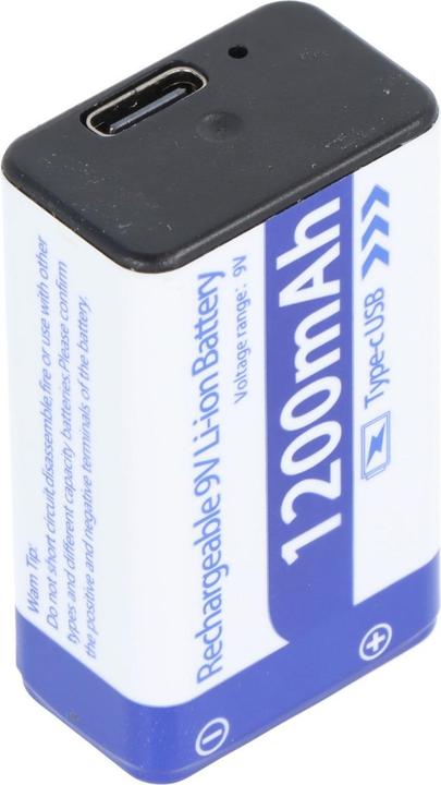 Actual product image AccuCell 9V Akkublock mit USB-C Ladeanschluss, Li-ion, 7,4V, 1200mAh, 8,1 Wh (1 pcs., 1200 mAh, Rechargeable battery)