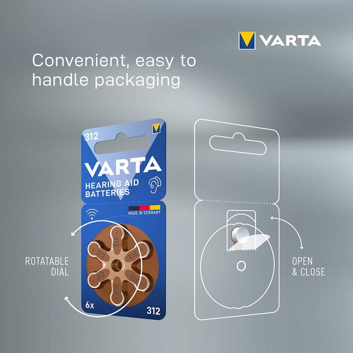 Actual product image Varta Hearing aid batteries type 312, 1.4V (6-pack) (6 pcs., A312, 180 mAh)