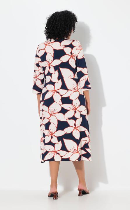 Produktbild Ulla Popken Midikleid, Blüten, Wickeloptik, V-Ausschnitt, 3/4-Arm (62)