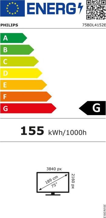Energy Label Philips Signage Solution E-Line 65BDL4152E/00 (3840 x 2160 Pixels, 65")