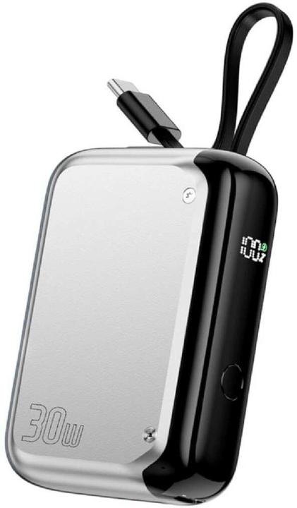 4smarts Powerbank Mit integriertem USB-C Kabel 10000 mAh, Silber (10000 mAh, 30 W, 37 Wh)