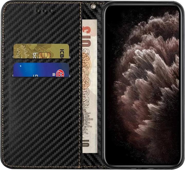 Produktbild Cover-Discount iPhone 15 Plus - Carbon Look Flip Case Hülle schwarz (Apple iPhone 15 Plus)