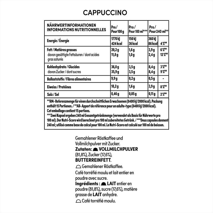 Nutritional values and ingredients Nescafé Dolce Gusto Cappuccino (15 x Port.)