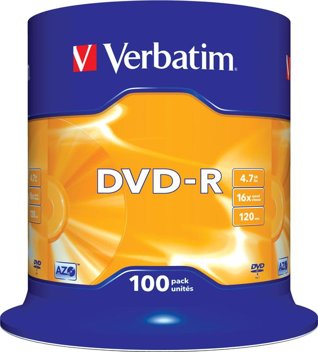 Produktbild Verbatim DVD-R, 16x, 4.7GB, 100er Spindel (100 x)