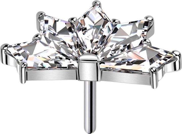 Star Piercing Threadless Fächer silber fünf Diamant Kristalle silber (ohne Messing, Titan G23)