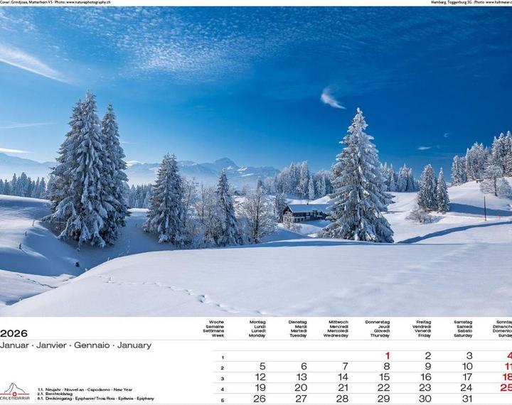 Immagine prodotto Schweiz-Suisse-Svizzera-Switzerland 2026 (40 x 31 cm, Copertina rigida, Francese, Tedesco)