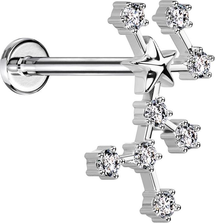 Produktbild Star Piercing Micro Labret Innengewinde silber Sternzeichen Jungfrau mit Kristallen (Chirurgenstahl 316L, Messing)