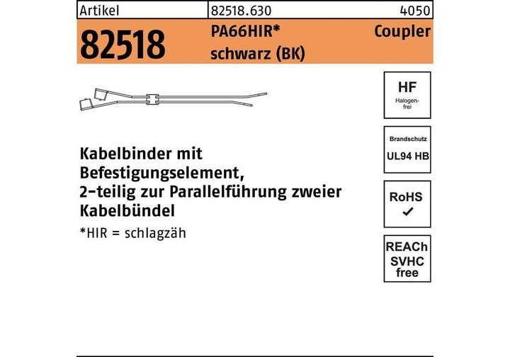 Produktbild HellermannTyton Kabelbinder R 82518 7,6 x 380/100 PA66HIR schwarz (Kunststoffkabelbinder, 380 mm, 250 Stk.)