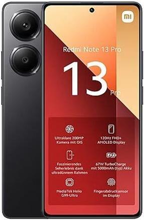 Productafbeelding Xiaomi Redmi Note 13 Pro 8+256 Middernacht Zwart (256 GB, Middernachtelijk zwart, 6.67", Dubbele SIM, 200 Mpx, 4G)