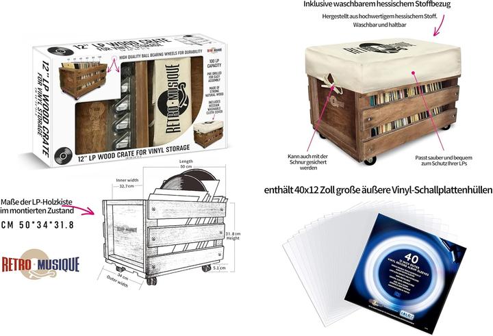 Image du produit Retro Musique Boîte de rangement jusqu'à 100 albums
