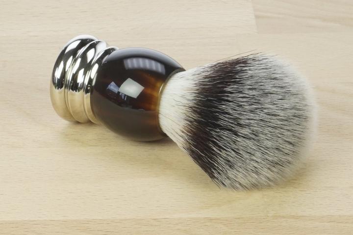 Actual product image Shaving brush, synthetic hair, Havana handle with metal base ring Ø 21.5 mm (Shaving brush)