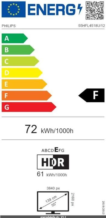 Etichetta energetica Philips ProTV Hospitality 50HFL4518U/12 (50", LCD, 4K)