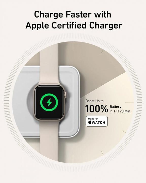 Produktbild Anker MagGo Magnetic Wireless Charger 15W, 3-in-1 Pad, White, EU Plug (25 W)