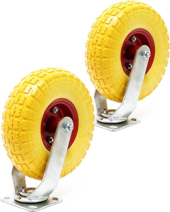 Produktbild Wiltec Lenkrolle Set 2x Metallfelgen pannensicher gelb Transportrolle 150kg Halterung