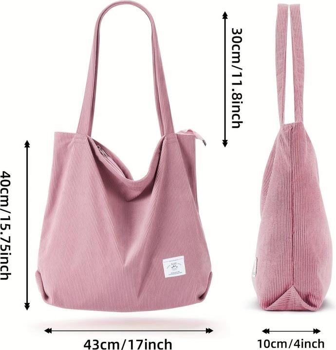 Immagine prodotto Only-Bags.Store Borsa a tracolla in velluto a coste, tote bag monocromatica minimalista, borsetta portaoggetti in