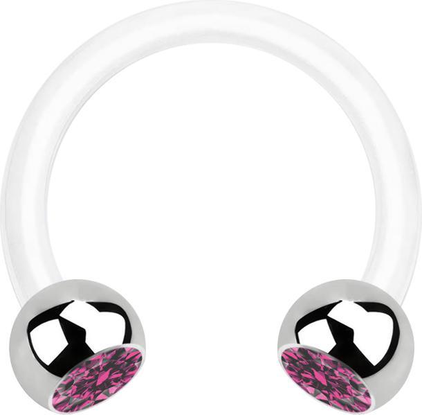 Immagine prodotto Star Piercing Micro Circular Barbell bianco con due palline argento cristallo rosa (Bioflex, senza ottone, Acciaio chirurgico 316L)