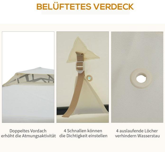 Produktbild Swisshandel24 Gartenpavillon mit 4x Seitenwand wetterfest Metall + Polyester Cremeweiss 3 x 3 x 2,6 m (294 cm, 294 cm)