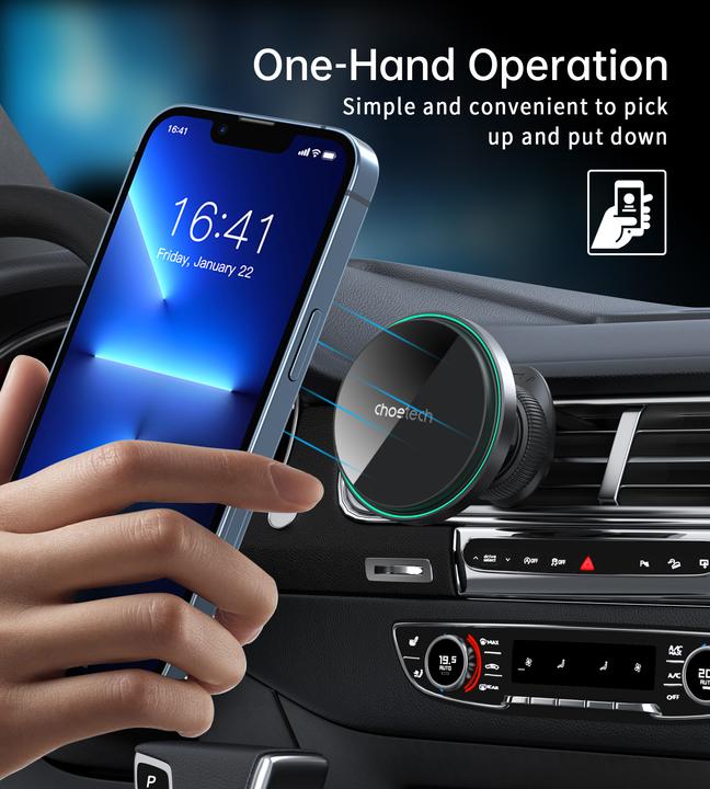 Actual product image Choetech T204-F magnetic car holder with 15W wireless charging - black