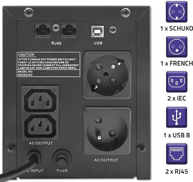 Actual product image Qoltec Zasilacz awaryjny UPS | Monolith | 1500VA | 900W | LCD | USB (1500 VA, 900 W, Line-interactive UPS)
