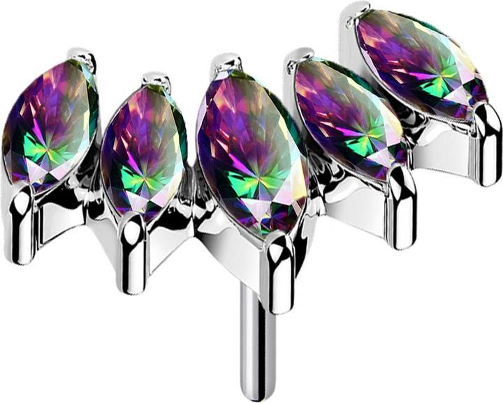 Produktbild Star Piercing Threadless Fächer silber mit fünf Kristalle dunkel multicolor (ohne Messing, Titan G23)