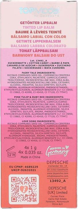 Nutritional values and ingredients Top Model Topmodel - TOPModel Tinted Lip Balm - 4 colors - 4 x 1g