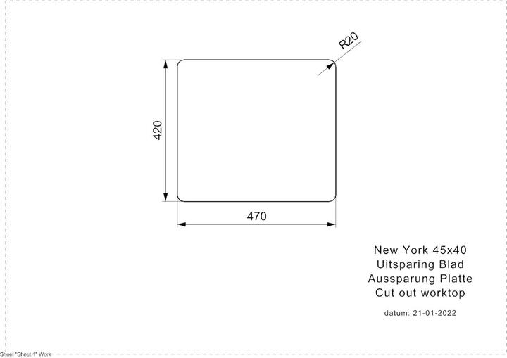 Actual product image Reginox Sink, Stainless Steel Kitchen Sink New York 45x40 cm R35528 (Fitted sink, 44 cm, 49 cm)
