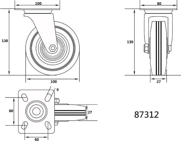Image du produit Toya VOREL KOŁO SKRĘTNE Z CZARNĄ GUMĄ 100mm