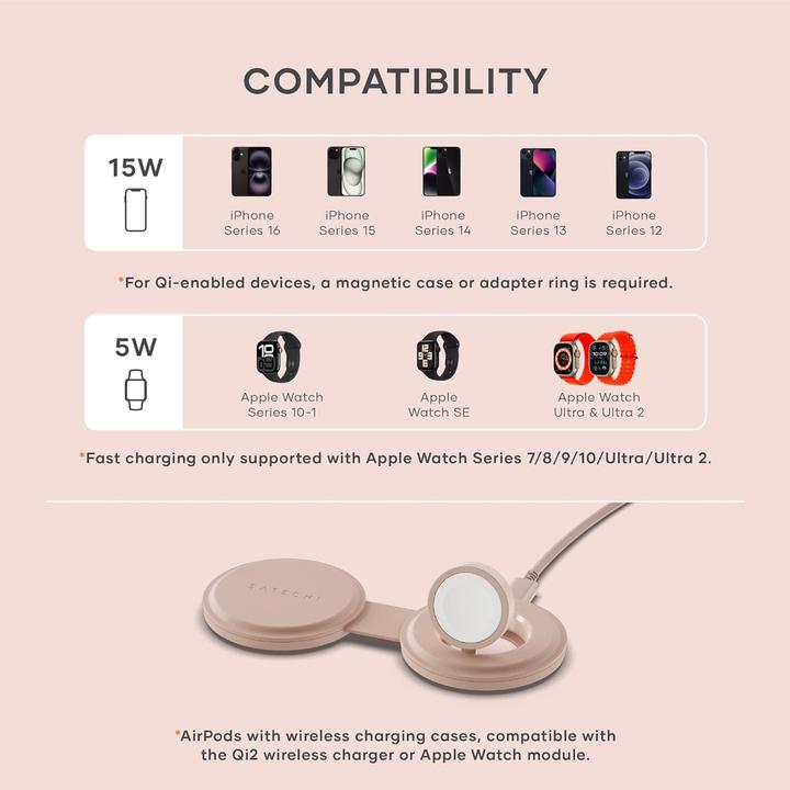 Produktbild Satechi OntheGo 2-in-1 Wireless Charger mit Qi2 (15 W)