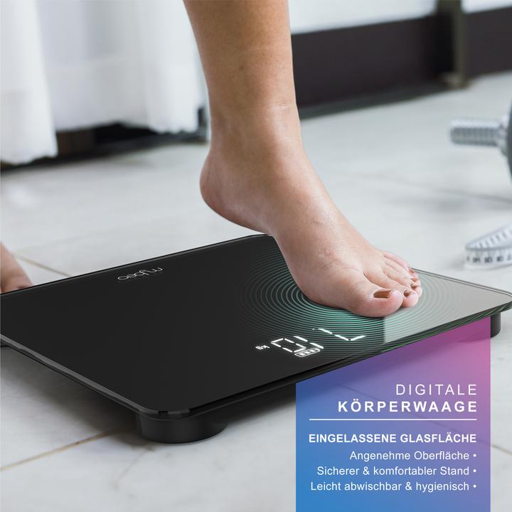 Produktbild Mybeo Digitale Waage für Personen, Digitalwaage, Personenwaage, grosse Trittfläche aus 6mm Sicherheitsglas (180 kg)